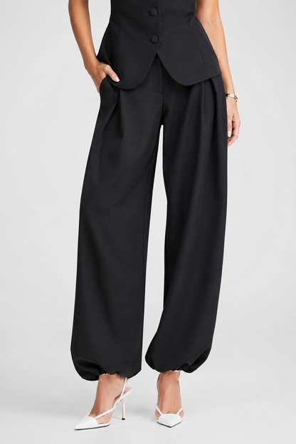 Koriora | Ensemble Tailleur Pantalon Femme — Veste Manches Courtes Boutons Contrastants & Palazzo Fluide
