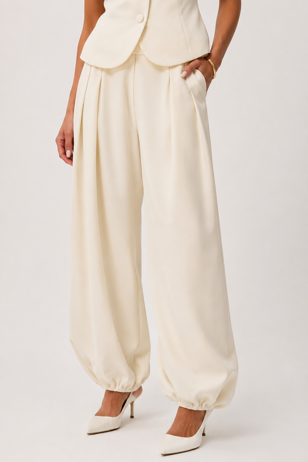 Koriora | Ensemble Tailleur Pantalon Femme — Veste Manches Courtes Boutons Contrastants & Palazzo Fluide