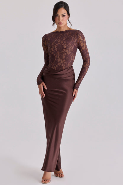 Koriora | Robe Longue Nadia  Satinée & Dentelle Élégante