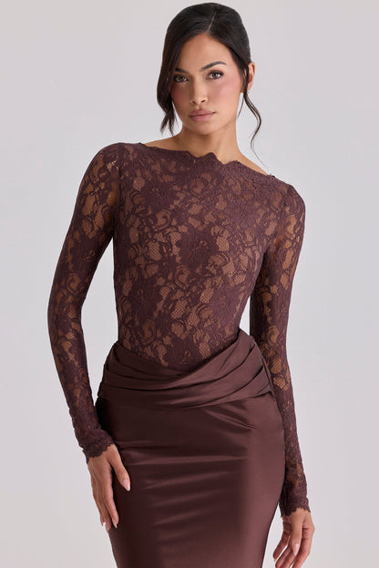 Koriora | Robe Longue Nadia  Satinée & Dentelle Élégante