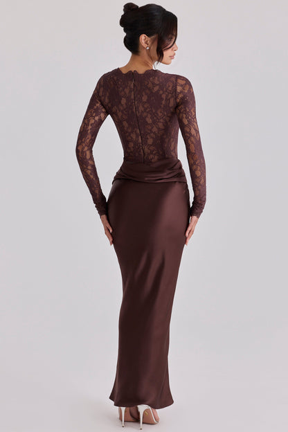 Koriora | Robe Longue Nadia  Satinée & Dentelle Élégante