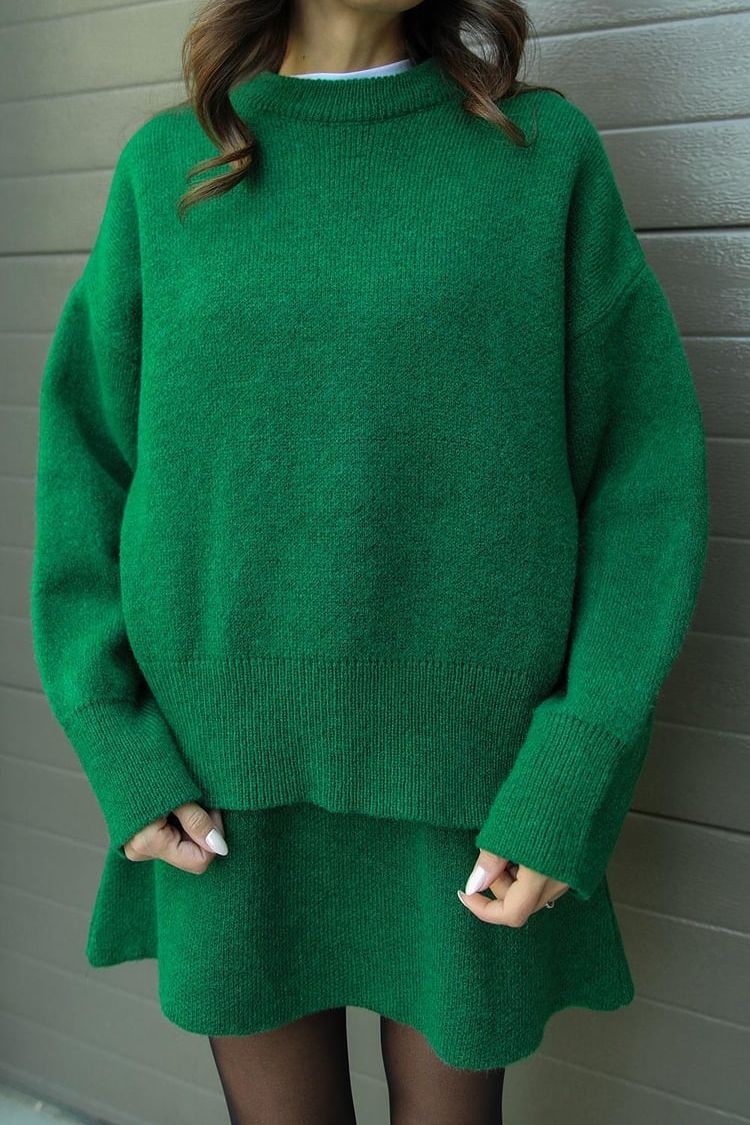 Koriora | Ensemble Cozy 2 Pièces Anora — Pull Oversize & Jupe Automne-Hiver Élégant