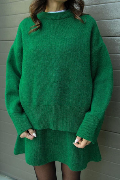 Koriora | Ensemble Cozy 2 Pièces Anora — Pull Oversize & Jupe Automne-Hiver Élégant