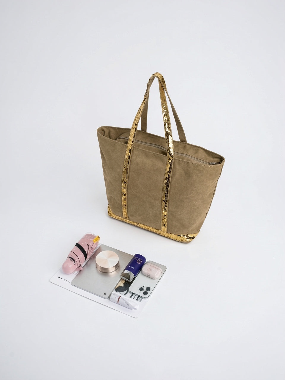 Sac Cabas Femme à Sequins Grand Format en Toile avec Fermeture Zippée