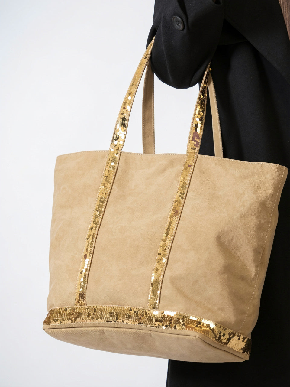 Sac Cabas Femme à Sequins Grand Format en Toile avec Fermeture Zippée