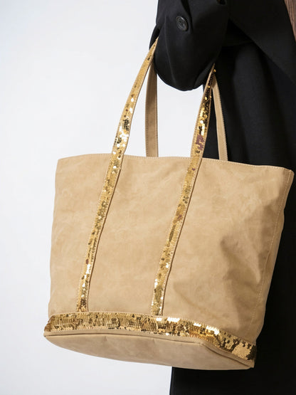 Sac Cabas Femme à Sequins Grand Format en Toile avec Fermeture Zippée