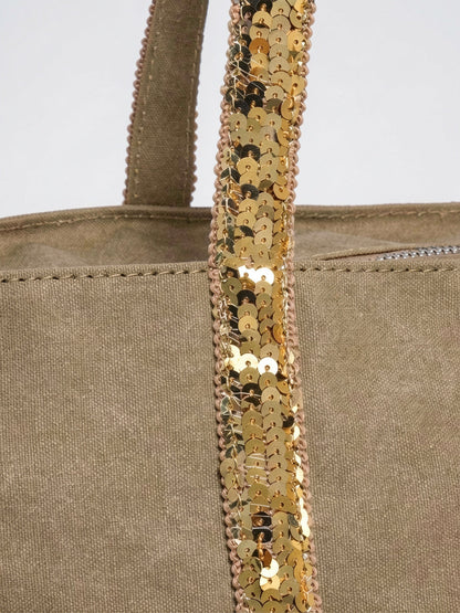 Sac Cabas Femme à Sequins Grand Format en Toile avec Fermeture Zippée