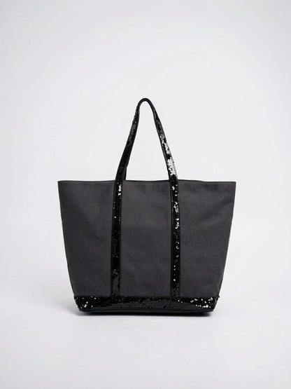 Sac Cabas Femme à Sequins Grand Format en Toile avec Fermeture Zippée