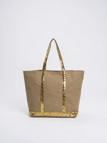 Sac Cabas Femme à Sequins Grand Format en Toile avec Fermeture Zippée