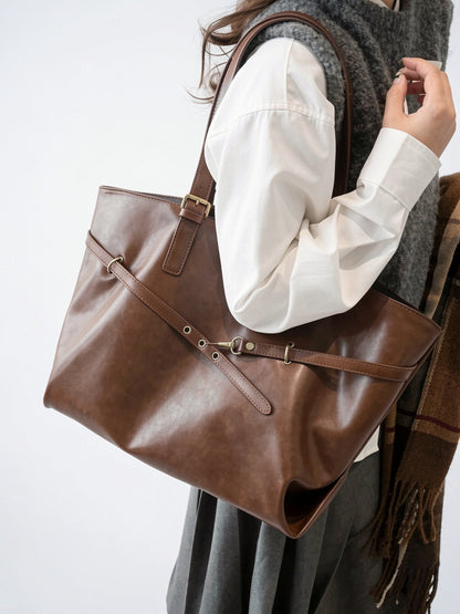 Sac Cabas Femme Oversize Marron  Grand Format Effet Cuir Vintage
