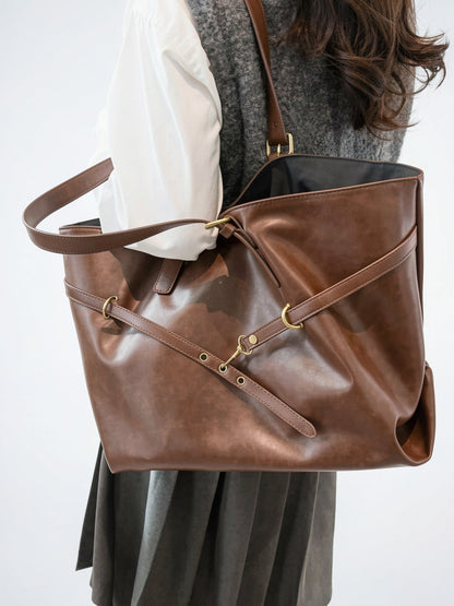 Sac Cabas Femme Oversize Marron  Grand Format Effet Cuir Vintage