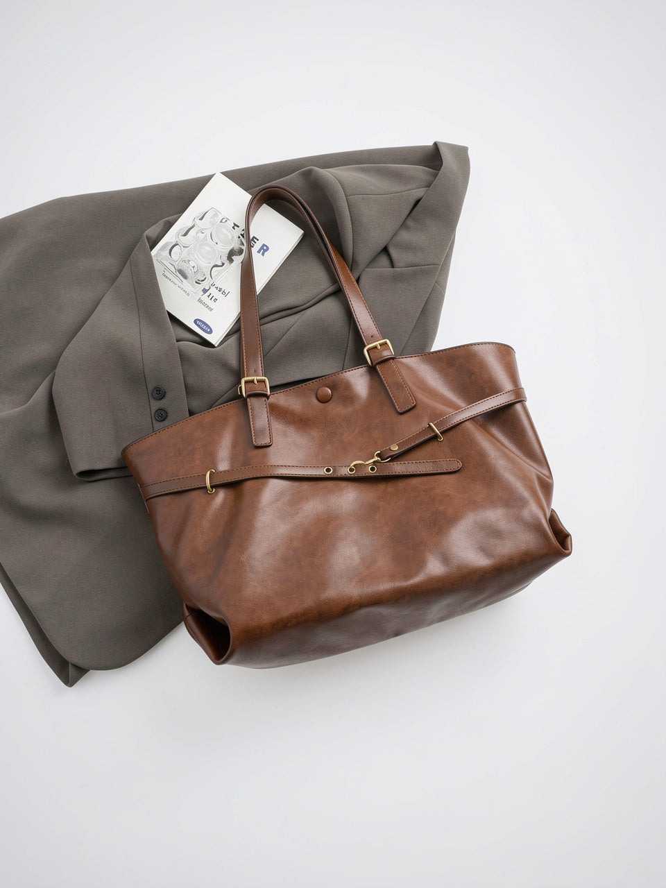 Sac Cabas Femme Oversize Marron  Grand Format Effet Cuir Vintage