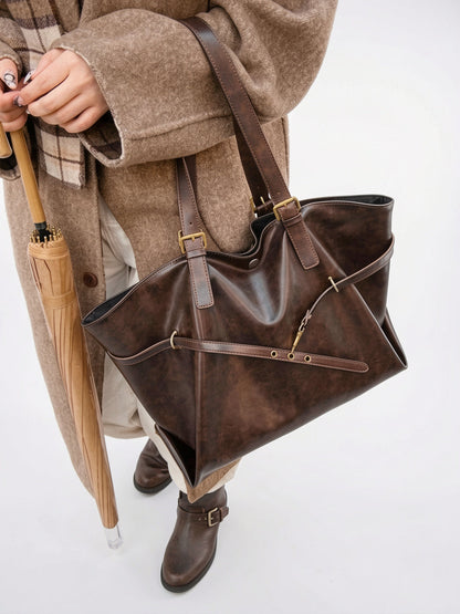 Sac Cabas Femme Oversize Marron  Grand Format Effet Cuir Vintage
