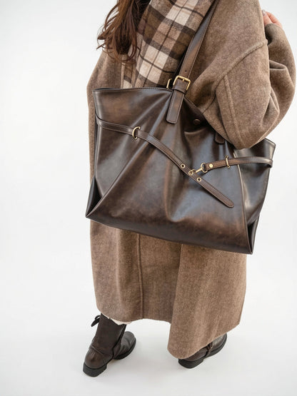 Sac Cabas Femme Oversize Marron  Grand Format Effet Cuir Vintage