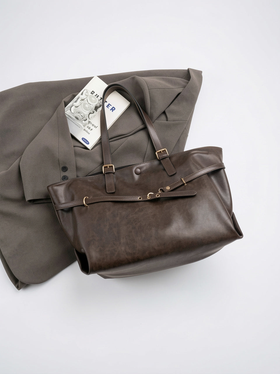 Sac Cabas Femme Oversize Marron  Grand Format Effet Cuir Vintage