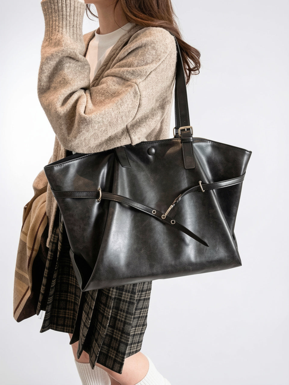 Sac Cabas Femme Oversize Marron  Grand Format Effet Cuir Vintage