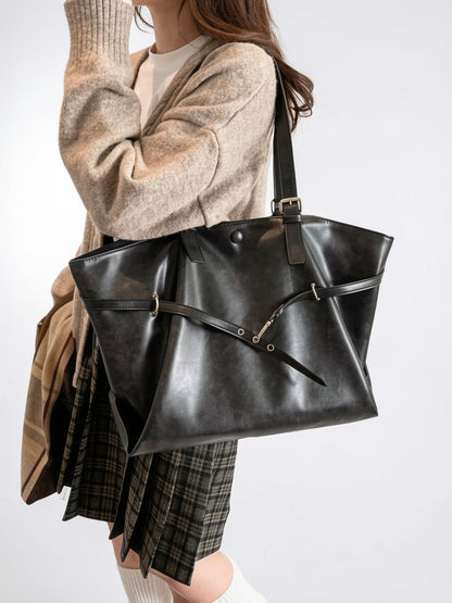Sac Cabas Femme Oversize Marron  Grand Format Effet Cuir Vintage