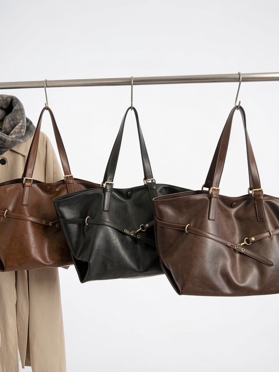 Sac Cabas Femme Oversize Marron  Grand Format Effet Cuir Vintage