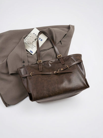 Sac Cabas Femme Oversize Marron  Grand Format Effet Cuir Vintage