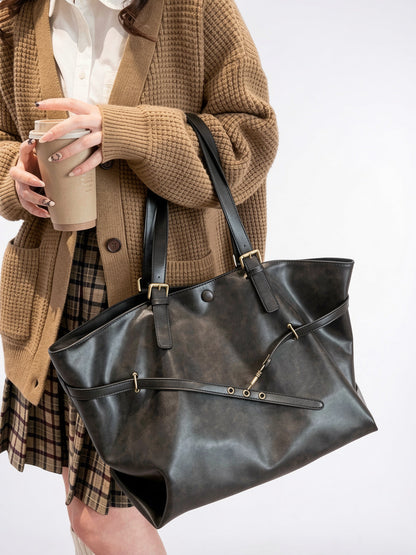 Sac Cabas Femme Oversize Marron  Grand Format Effet Cuir Vintage