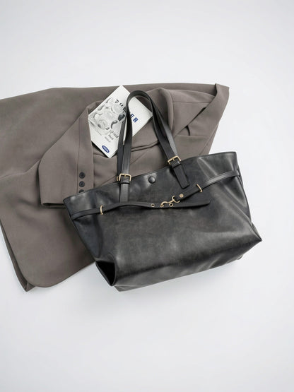 Sac Cabas Femme Oversize Marron  Grand Format Effet Cuir Vintage