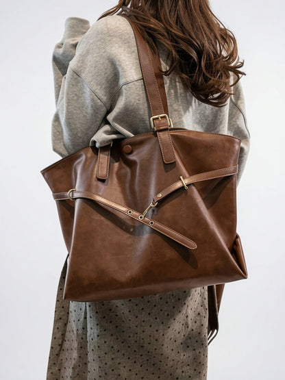 Sac Cabas Femme Oversize Marron  Grand Format Effet Cuir Vintage