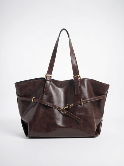 Sac Cabas Femme Oversize Marron  Grand Format Effet Cuir Vintage