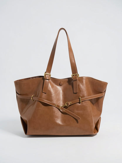Sac Cabas Femme Oversize Marron  Grand Format Effet Cuir Vintage